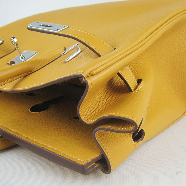 High Quality Fake Hermes 35CM Embossed Veins Leather Bag Yellow 6089